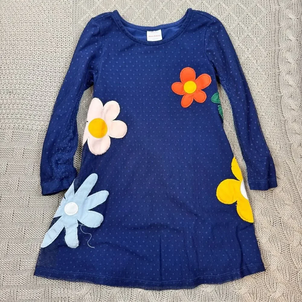 Hanna Andersson Blue Tulle Dress with Colorful Floral Appliqué 4